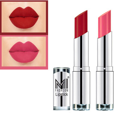 MI FASHION Creme Matte Lipsticks Set for Professionals Combo of 2 Code no 326(Red, Peach, 7 g)