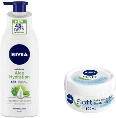 NIVEA Aloe Hydration Body Lotion 400 Ml , Soft Cream 100 ML (Pack of 2) 4(500 ml)