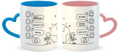 Ashvah Miss Us Together Couple Coffee Ceramic Coffee Mug(350 ml, Pack of 2)