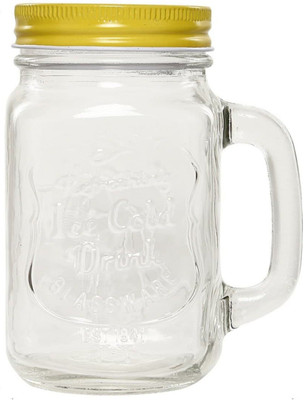 SKGREEN Glass Mason Jar with Straw and Handle 450 ML Glass Mason Jar(450 ml)