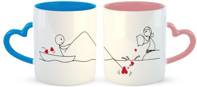 ARTBUG Catch My Heart Couple Coffee - Best Gift For Wife, Husband, Girlfriend, Boyfriend, Anniversary, Birthday, Valentines Day Ceramic Coffee Mug(350 ml, Pack of 2)