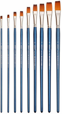 CHROME Long Handle Synthetic Flat Tip Artist Paint Brush(Set of 9, Blue)