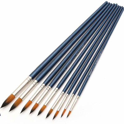 CHROME Long Handle Synthetic Round Pointed Tip Artist Paint Brushes(Set of 9, Blue)