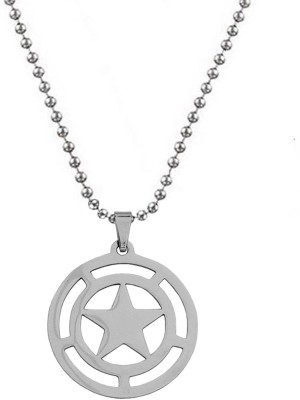 Sullery Pentagram Star of David Round Shape Locket With Chain Silver Stainless Steel Pendant