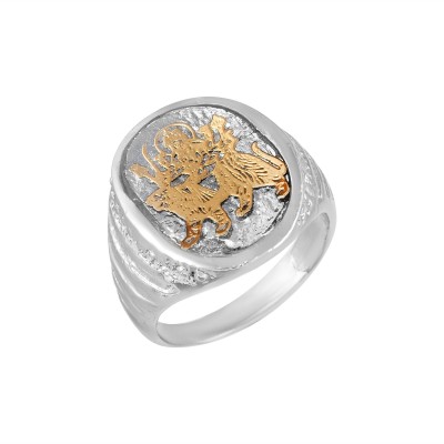 MissMister Brass Silverplated Gold Laminated Durga Sherawali Fingerring Men Women (MM7689ORKL) Brass Silver Plated Ring