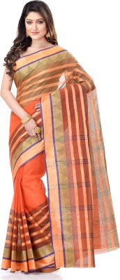 Desh Bidesh Temple Border Handloom Handloom Pure Cotton Saree(Orange)