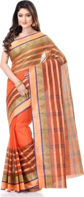 TANTLOOM Striped Handloom Handloom Pure Cotton Saree(Green, Orange)