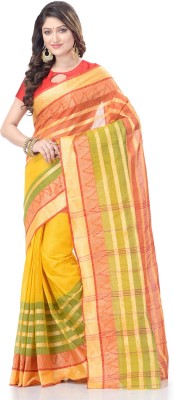 TANTLOOM Striped Handloom Handloom Pure Cotton Saree(Yellow)