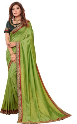 Hirvanti Fashion Solid/Plain Bollywood Silk Blend Saree(Green)