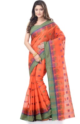 Desh Bidesh Woven Tant Handloom Pure Cotton Saree(Orange)