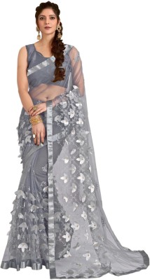 Cuts N Curves Embroidered Bollywood Net Saree(Grey)