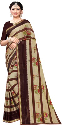 Pbs Prints Embellished, Floral Print Murshidabad Silk Blend, Chiffon Saree(Brown)