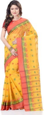 Desh Bidesh Woven Tant Handloom Pure Cotton Saree(Yellow)