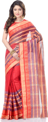 TANTLOOM Striped Handloom Handloom Pure Cotton Saree(Red)