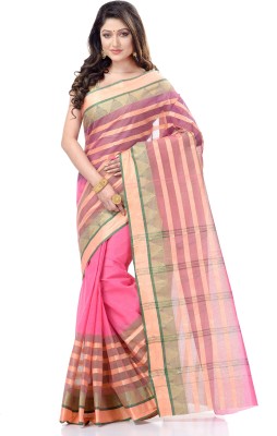 Desh Bidesh Temple Border Tant Handloom Pure Cotton Saree(Pink)