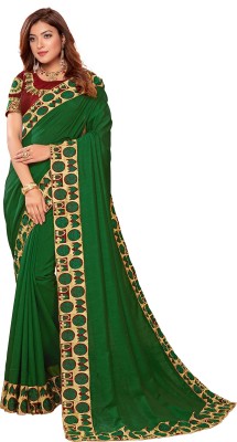 Hirvanti Fashion Embroidered Bollywood Silk Blend Saree(Green)