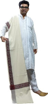 KASHMIR HANDLOOM Cashmere Self Design Men Shawl(White)