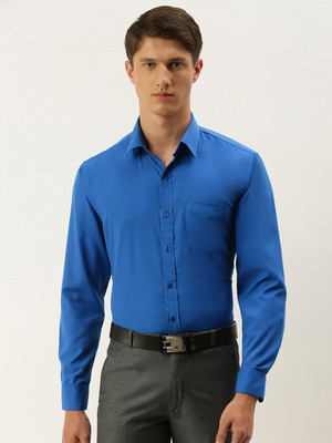 English Navy Men Solid Formal Blue Shirt