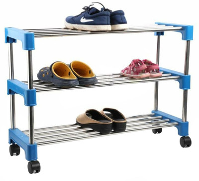 Flaner 3 Layer Stainless Steel Shoe Stand-Shoe Rack Plastic Collapsible Shoe Stand(blue, Silver, 3 Shelves, DIY(Do-It-Yourself))