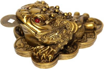 Vastu Art Vastu / Feng Shui / Three Legged Frogg With Coin For Wealth And Happiness Decorative Showpiece  -  5 cm(Polyresin, Gold)