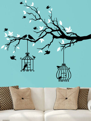 ALLURE 90 cm Bird Tree Home Self Adhesive Sticker(Pack of 1)