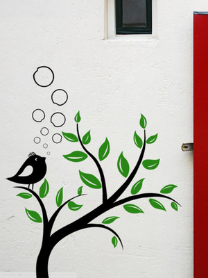 ALLURE 92 cm Bird Sitting on Tree Self Adhesive Sticker(Pack of 1)