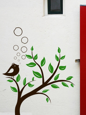 ALLURE 92 cm Bird Sitting on Tree Self Adhesive Sticker(Pack of 1)