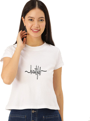 AMULYAM FASHION Printed Women Round Neck White T-Shirt
