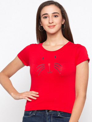 AMULYAM FASHION Printed Women Round Neck Red T-Shirt
