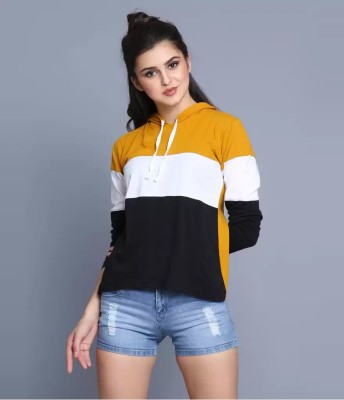 IndiForce Colorblock Women Hooded Neck Yellow T-Shirt