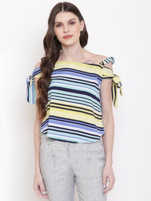 MAYRA Casual Short Sleeve Striped Women Multicolor Top