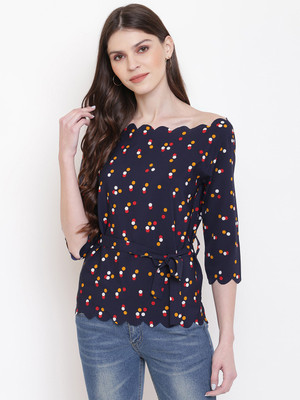 MAYRA Casual 3/4 Sleeve Printed Women Dark Blue Top