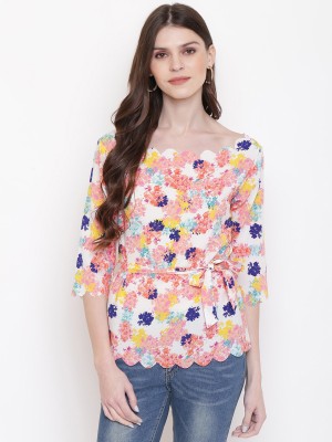 MAYRA Casual 3/4 Sleeve Printed Women Pink Top