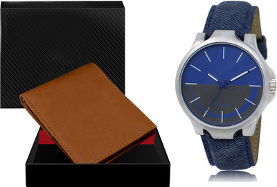SWIFFIN Combo Of Tan Color Artificial Leather Wallet & Analog Watch  - For Men