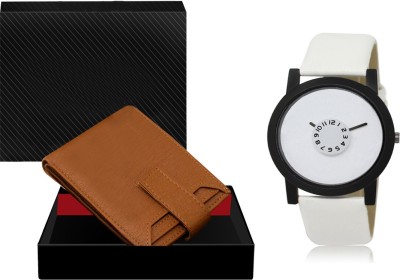 REMIXON Combo Of Tan Color Artificial Leather Wallet & Analog Watch  - For Men