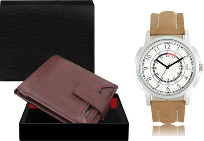 REMIXON Combo Of Maroon Color Artificial Leather Wallet & Analog Watch  - For Men