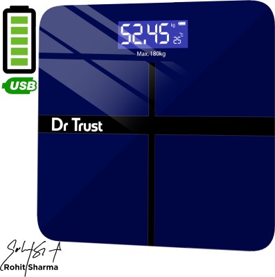 Dr Trust USA Executive Rechargeable Digital Weighing Scale Electronic Weight Machine For Human Body with Temperature Display USB Cable Included Weighing ScaleBlue