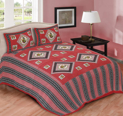 COTTONY Cotton Queen Flat 240 TC Jaipuri Prints Bedsheet(Pack of 1, Multicolor)