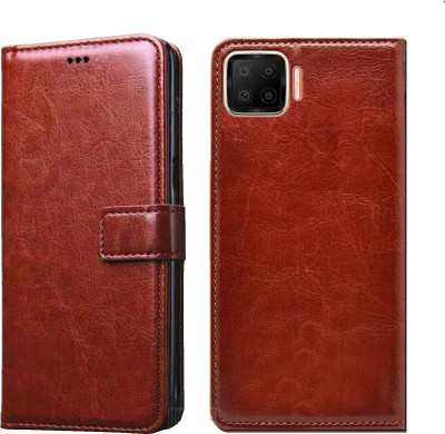 Unirock Wallet Case Cover for Oppo F17(Brown, Dual Protection, Pack of: 1)