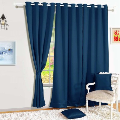Parda Sansar 153 cm (5 ft) Satin Blackout Window Curtain (Pack Of 3)(Plain, Navy Blue)