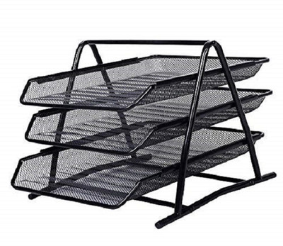 Manhir Enterprise 3 Compartments Metal Mesh File Rack(Black)