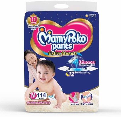 MamyPoko Pants Extra Absorb Diapers Monthly Pack, Medium (Pack of 114) - M