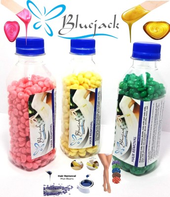 Bluejack Combo pack of 3 Pink +Yellow & Green beans Hot Film No Strip Hard Wax Beans Depilatory Peel Off Hair Removal Waxing Wax Wax 1@@ g, Set of 3) 300gm wax Wax(300 g)