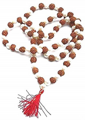 SHRI ASTHA VINAYAK Rudraksha Pearl(Moti) Mala for Japa and Wearing (5 mm Bead Size) from Vrindavan Turquoise Dori Chain