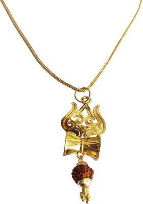 Duepio Lord Shiva Trishool Damru Rudraksha Pendant Stylish & Trendy Most Popular Golden light Gold Plated Locket Chain Gold-plated Alloy, Brass