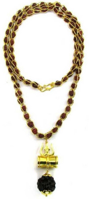 SHRI ASTHA VINAYAK Mahadev Shiv Shakti Kawach 5 Mukhi Rudraksh Mala Pendant Brass Chain Damru And Trishul Gold-plated Wood
