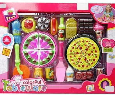 Varnee Colorful Tableware Yummy Pizza Role Play Toy Set Mini Fast Food Toy for Kids (Multi Color)