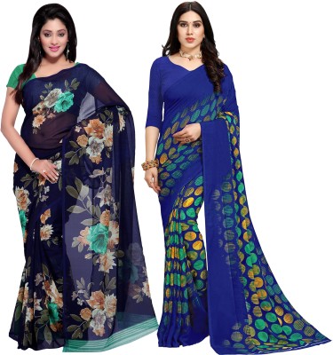 ANAND Paisley, Geometric Print, Floral Print Daily Wear Georgette Saree(Pack of 2, Dark Blue, Blue)