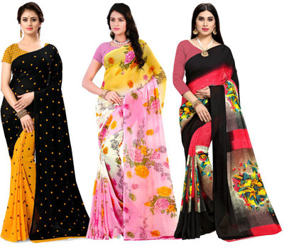 kashvi sarees Polka Print Bollywood Georgette Saree(Pack of 3, Multicolor)