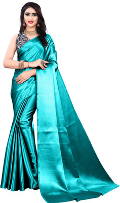 ZINLORIZ Solid/Plain Bollywood Satin Saree(Blue)